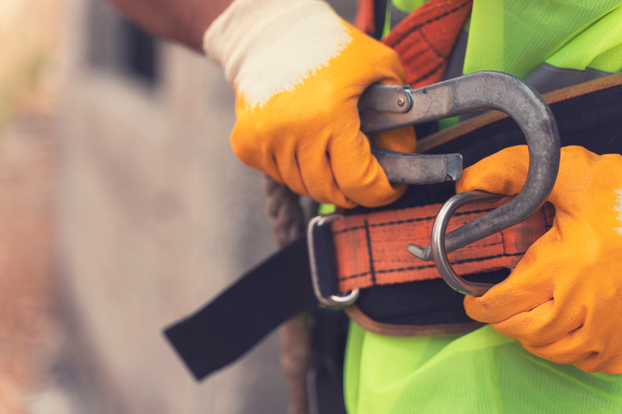 Roofer wearing safety gear