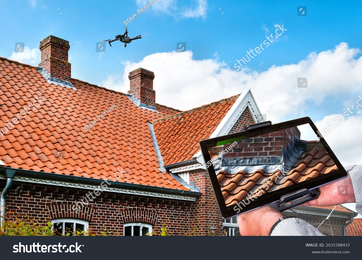 Drone flying over a roof